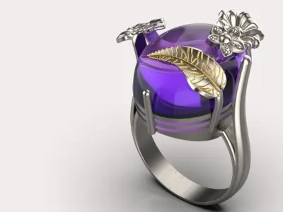 fashion oval ring flower jewelry gold 3D print model