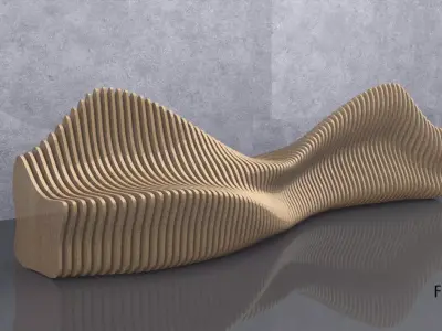 Parametric Wavy Wooden Furniture - Bench - CNC files for cutting 3D model