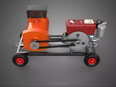 PORTABLE WHEELED DIESEL ENGINE POWER GENERATOR SET GENSET MOTOR 3D model