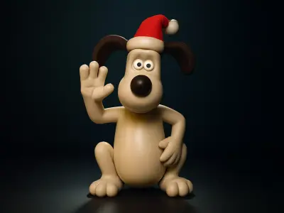 Cute Christmas Dog Figurine Holiday Decor Cartoon Style 3D print model