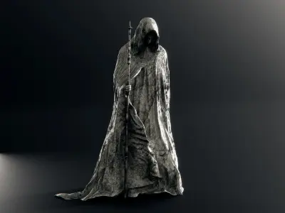 statue with staff Low-poly 3D model