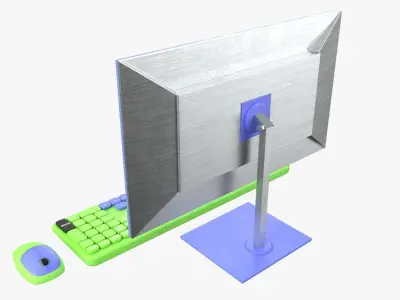 Wireles Computer Set Keyboard Mouse Monitor Green-Purple Version 3D model