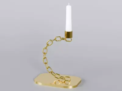 Alphabet C Chain Gold Candleholder 3D Model True 4K PBR Render Low-poly 3D model