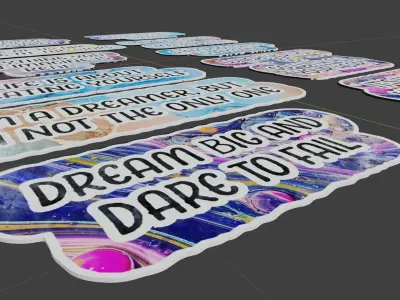 3D inspirational quotes stickers with textures decals Texture