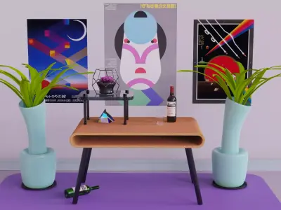 Desk and carpet Free 3D model
