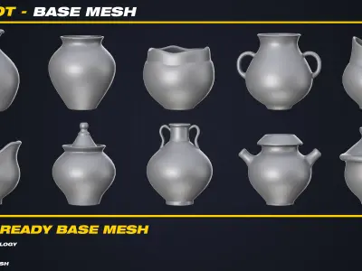 50 Pot Base Mesh - VOL 05 - Game Ready Low-poly 3D model