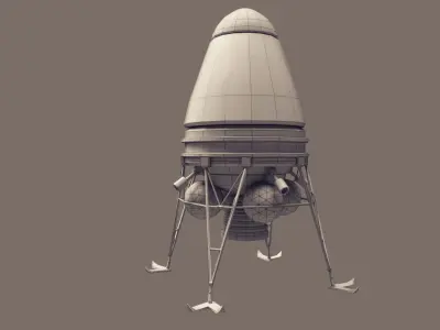 Low-poly Spaceship rocket taking off in sky Low-poly 3D model