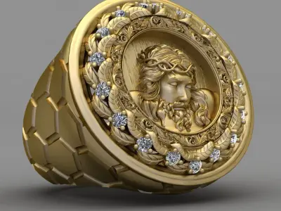 Jesus Diamond Ring 3d Print Model  3D print model