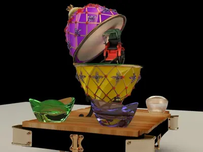 Chinese gold Ingot with Russia Faberge egg  3D model