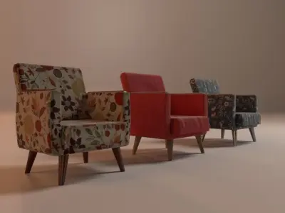 Retro Armchairs Low-poly 3D model