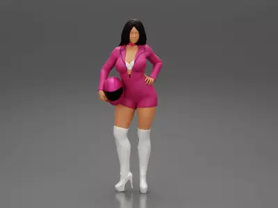 Sexy motorcyclist woman holding helmet 3D print model
