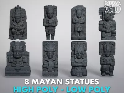 8 Mayan Statues - 241212 Low-poly 3D model