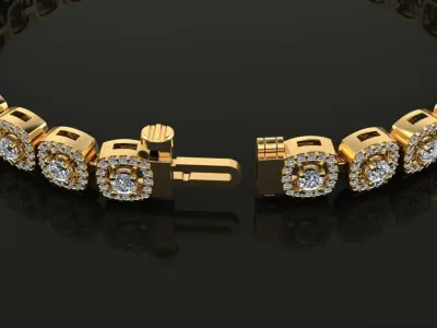 Diamond Cushion Halo Bracelet Tennis  3D print model