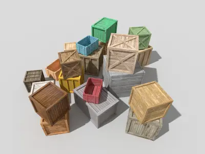 huge wooden crates pack Low-poly 3D model