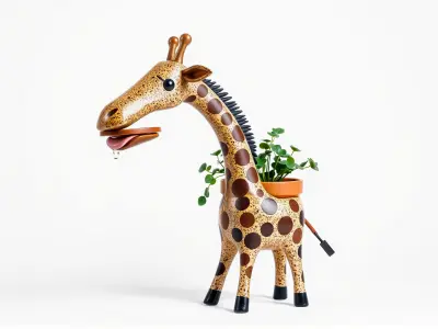 Giraffe Plant Stand with Spotted Metal and Pot Holder Low-poly 3D model