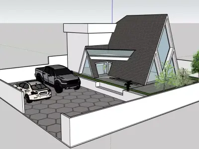 a sketchup model house with car 3D model