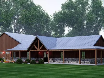 Wooden Barndominium House 3D Model  3D model