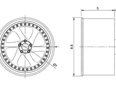 3SDM 3 06 RIMS FOR DIECAST 64 SCALE 3D print model