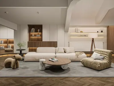 Modern Minimalist Loft Design with Cozy Living Space 3D model