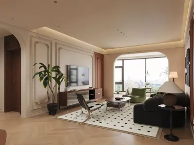 Modern living room dining room interior scenes  3D model 6