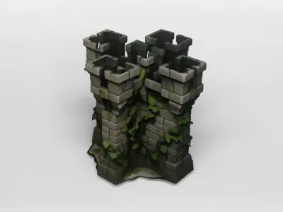 Medieval Stone Castle Wall with Ivy 3D model
