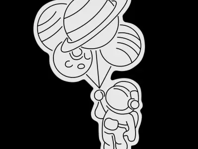 Balloon Astronaut Neon Sign 3D model
