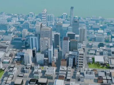 City Downtown Skyscraper Street Mountain Landscape 17 - DAY Low-poly 3D model