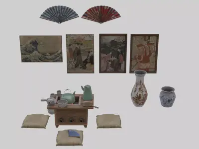 Low Poly Japanese Decoration Assets With PBR Materials Low-poly 3D model