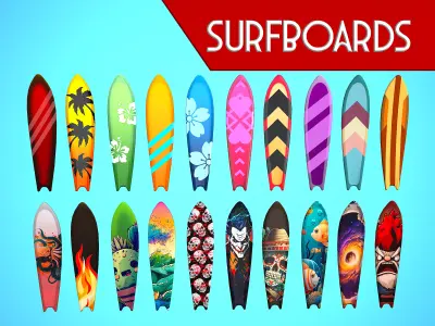 SURF BOARD 01-20 CARTOON STYLIZED 3D Model Pack