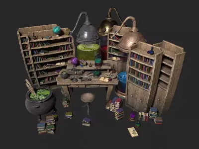 Medieval Laboratory Furniture Set Low-poly 3D model