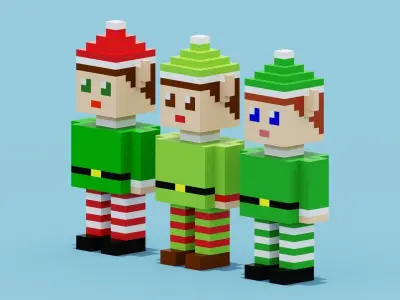 Voxel Elf Collection Low-poly 3D model