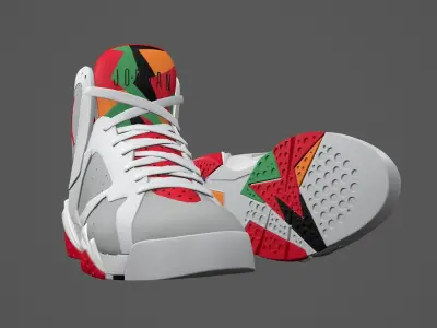 PBR Air Jordan 7 retro sneakers Hare colorway Low-poly 3D model