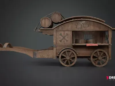 Medieval Merchant Cart - Detailed Wagon Low-poly 3D model