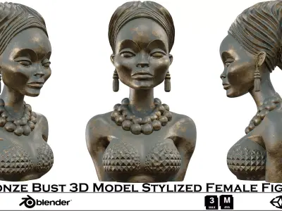 Bronze Bust 3D Model Stylized Female Figure 3D model