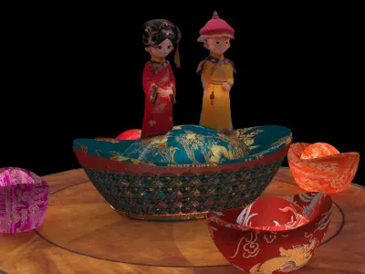 Chinese wedding couple figure  3D model