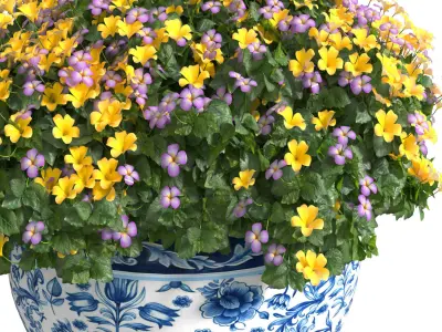 Hanging basket flowerpot rattan pot with flowers  3D model buy