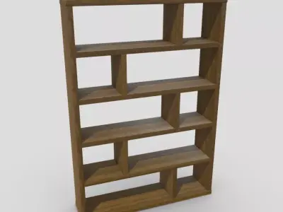 Shelf 7 wooden bookcase Low-poly 3D model