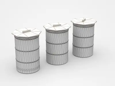 Metal Iron Cylinders With Wooden Covers On Top 3D model