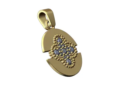 Diamond beaded flower cluster split round pendant with bail 3D print model