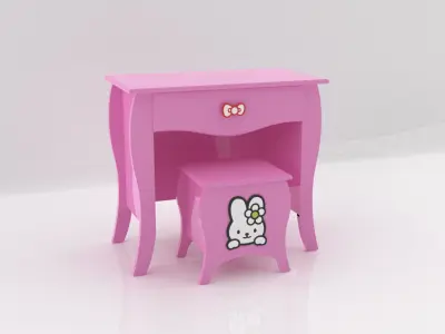 hello kitty kids wooden decor chair and hair make up Free 3D model