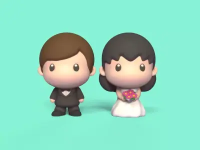 Cute Bride and Groom Topper 3D print model