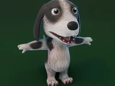 Cartoon Hound Dog Rigged 3D Model Low-poly 3D model