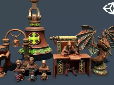 Fantasy statues 2 Low-poly 3D model