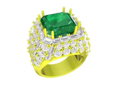 A7226 Asian Style Emerald Diamond Vintage Women Ring 3D print model