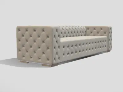 Classic style upholstered tufted sofa in creme color 3D model