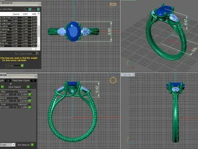 gold engagement ring oval shape central stone 8x6mm 3D print model