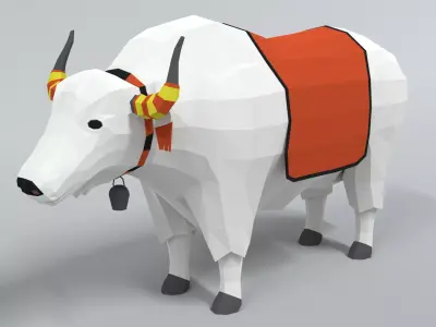 Low Poly Cartoon White Yak Low-poly 3D model