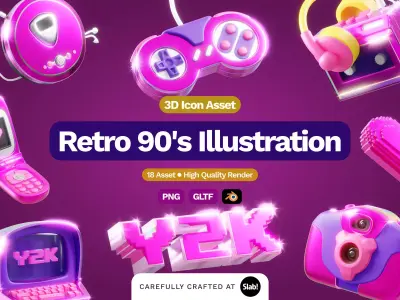3D Retro 90s Illustration 3D model