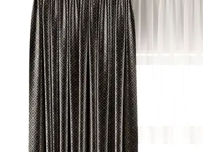 Curtain with rod 47 ptternend curtain HBH Low-poly 3D model