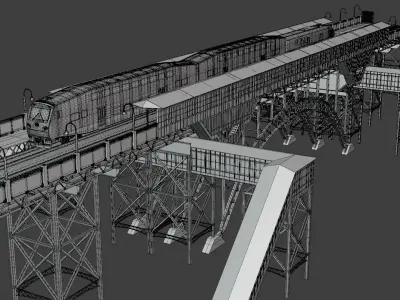 Station with BiLevel train 3D model